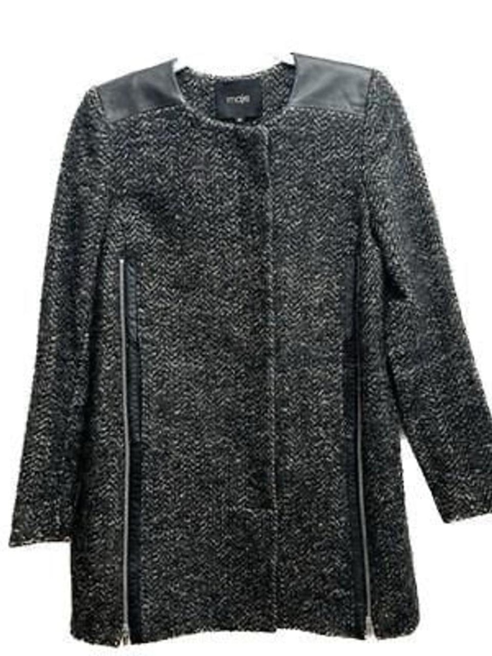 Maje Women's Charcoal Wool&Lamb Skin Pea Coat